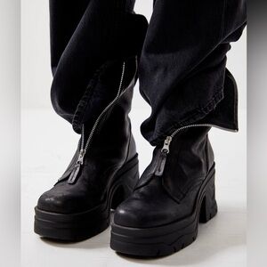 Free People Myles Front Zip Platform Leather Boots 6.5